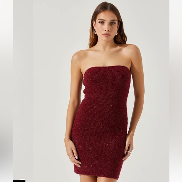 💃🏽🆕 NWT ASTR the Label TAMARA SHRUG AND MINI SWEATER DRESS - Wine - Size M - Picture 7 of 13